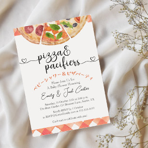 Pizza-Party-Baby-Shower-Watercolor-Rotkariert Einladung