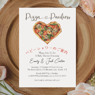 Pizza Party Babydusche Herz Wasserfarbe Einfach Einladung
