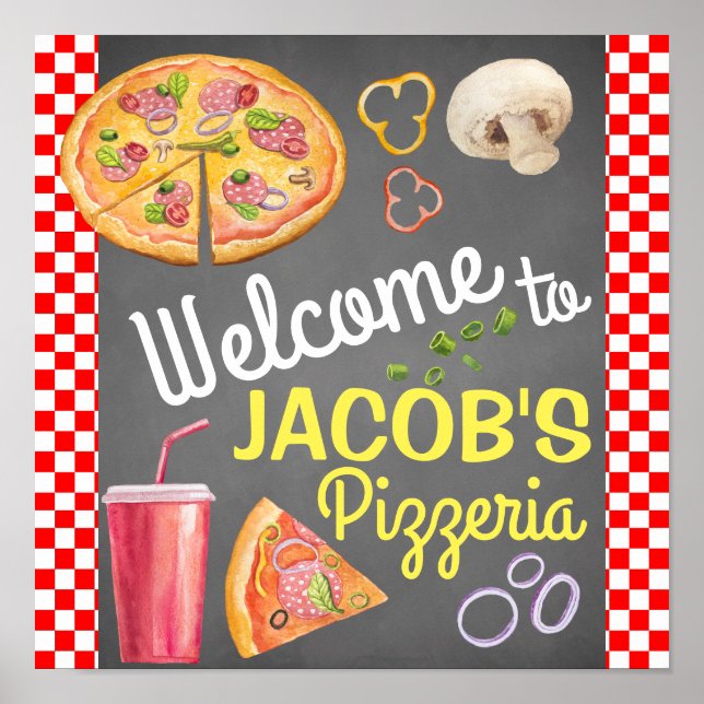 Pizza Party Begrüßungszeichen Poster (Vorne)