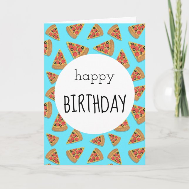 Pizza Party Birthday Card Blue Karte (Vorderseite)