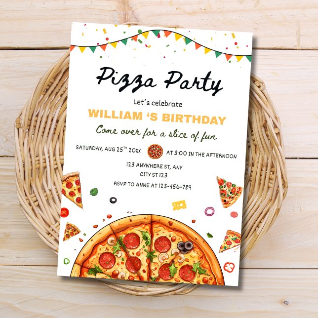 Pizza Party Birthday Invitation, Food Theme Barty Einladung (Von Creator hochgeladen)