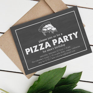 Pizza Party Black & White Chalkboard Geburtstag Einladung