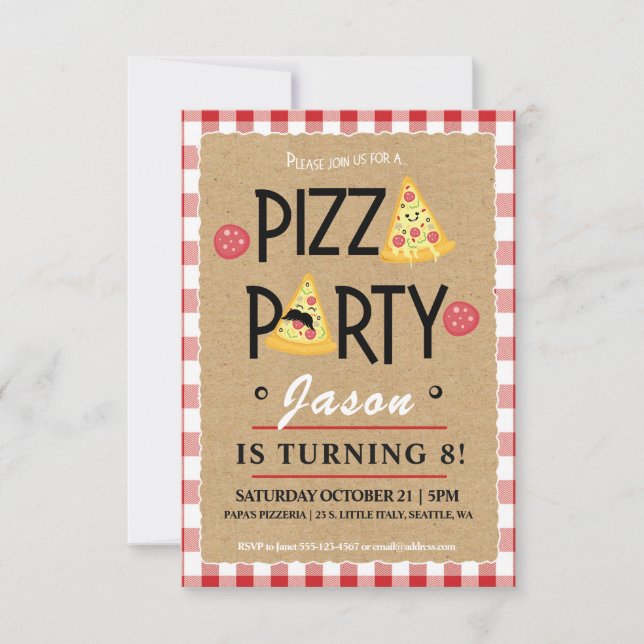 Pizza Party Child's Geburtstagsparty Einladung (Vorderseite)