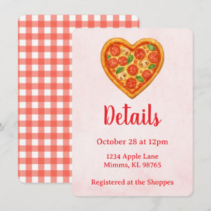 Pizza-Party-Details Karte Herz Pizza Rot Kariert