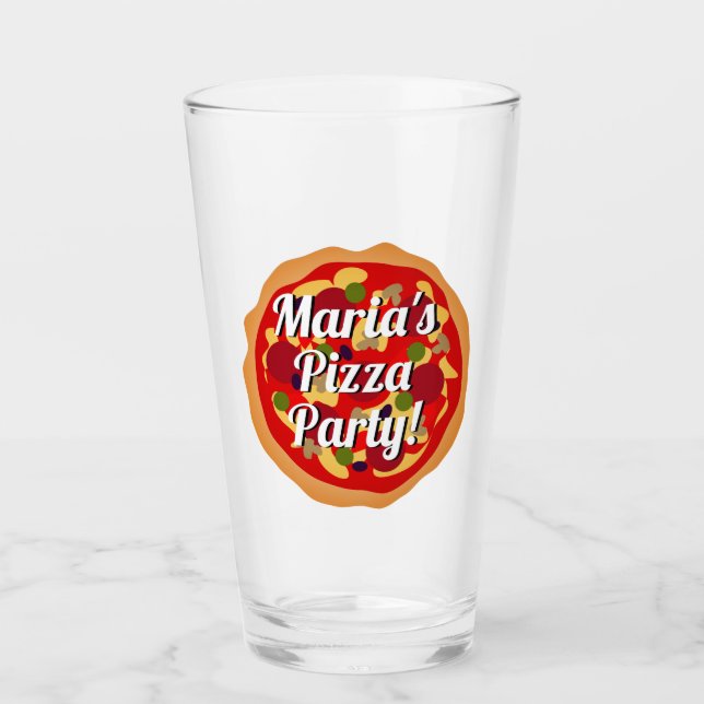 Pizza Party Drink Glas mit Sondertext (Vorderseite)