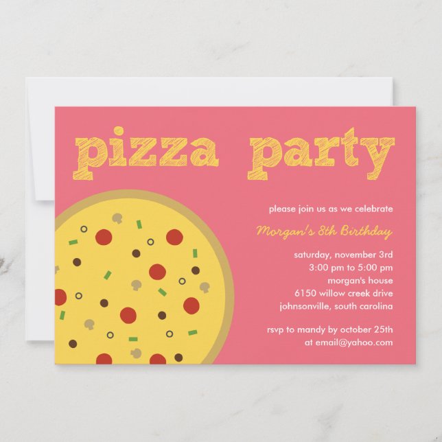 Pizza-Party Einladung (Pink) (Vorderseite)