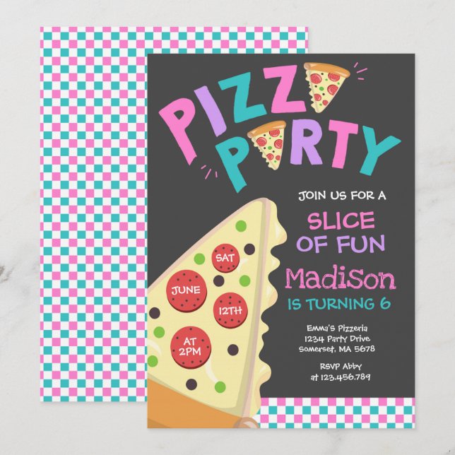 Pizza Party Einladung Pizza Geburtstagsparty (Vorne/Hinten)