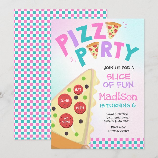 Pizza Party Einladung Pizza Geburtstagsparty (Vorne/Hinten)