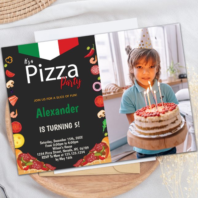 Pizza-Party Einladungen für Kinder (Pizza Birthday Party Invitations with photo)