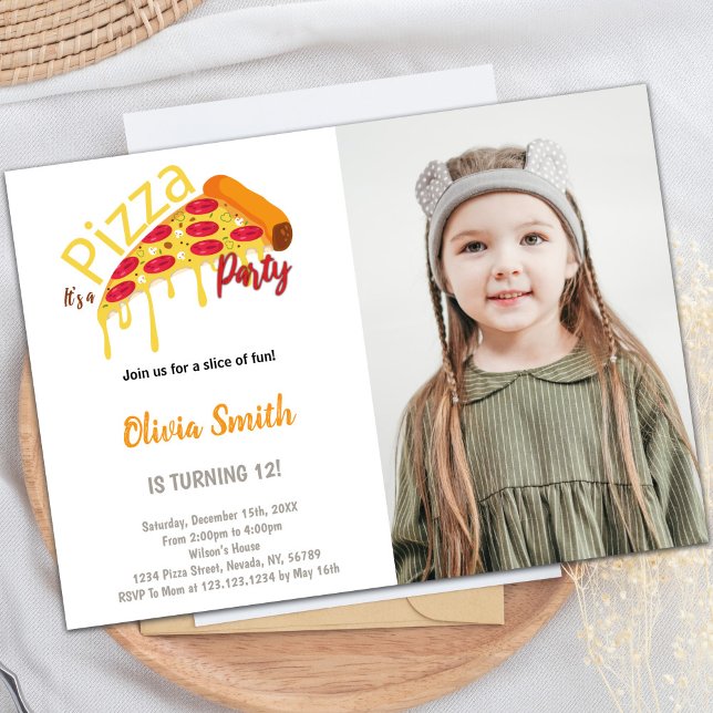 Pizza-Party Einladungen für Kinder (Slice Pizza Birthday Invitations with photo)