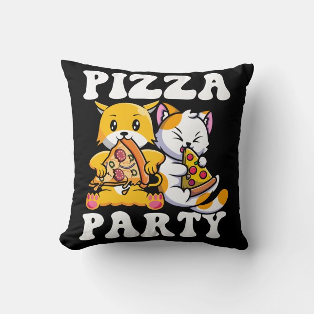 Pizza Party Funny Cat Lover Kissen (Vorderseite)