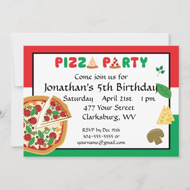 Pizza Party Geburtstag Einladung (Vorderseite)
