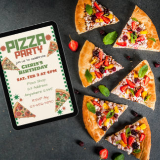 Pizza-Party-Geburtstag Rot Grün Einladung