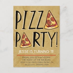 PIZZA PARTY GEBURTSTAGLICHE EINLADUNG FÜR KINDER