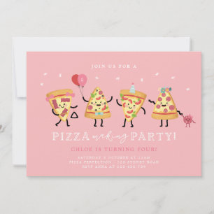 Pizza-Party-Geburtstags-Einladung Mädchen Cute Piz Einladung