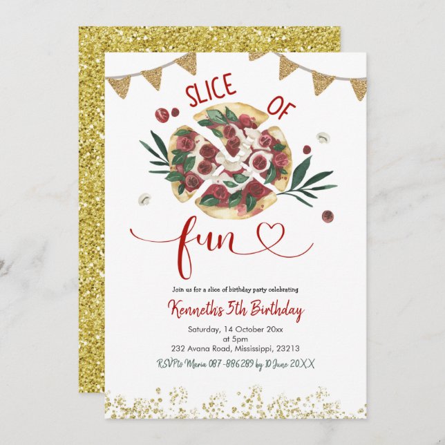 Pizza Party Geburtstagsfeier Einladung (Vorne/Hinten)