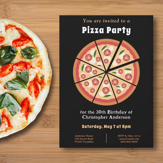Pizza Party Geburtstagsfeier Einladung (Pizza Party Birthday Invitation)