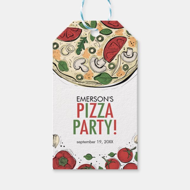 Pizza Party Geburtstagsgeschenk Tag Geschenkanhänger (Vorderseite)
