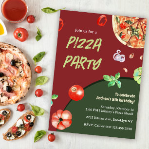 Pizza Party Italienisch Modernes Kindergeburtstag  Einladung