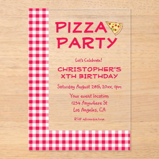 Pizza Party Kids Birthday Acryleinladungen