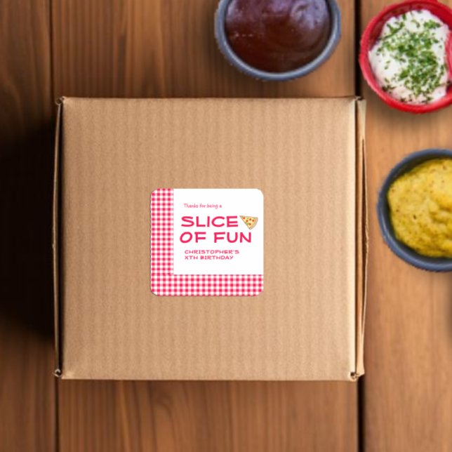 Pizza Party Kids Birthday Quadratischer Aufkleber (Von Creator hochgeladen)