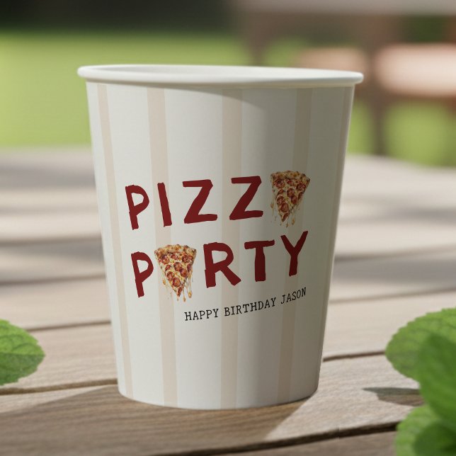 Pizza-Party Kindergeburtstag Gestreift Pappbecher (Von Creator hochgeladen)