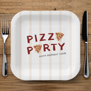 Pizza-Party Kindergeburtstag Gestreift Pappteller
