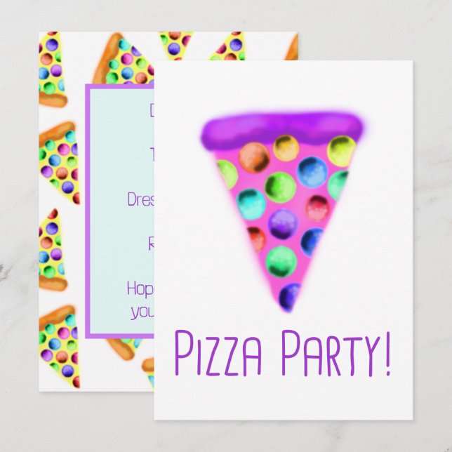Pizza-Party (Lila) Einladung (Vorne/Hinten)