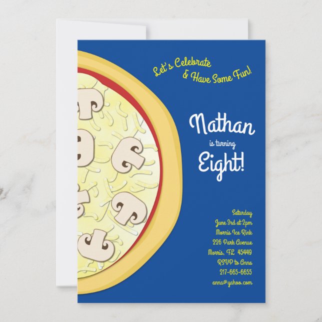 Pizza Party Mushrrom Pizza Einladung (Vorderseite)