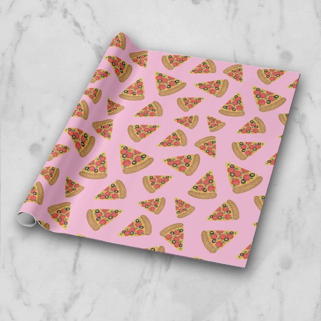 Pizza Party Muster Pink Wrapping Paper Geschenkpapier (Von Creator hochgeladen)