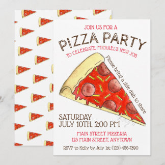 PIZZA-PARTY! Pepperoni Käse Pizza Slice Pizzeria Einladung