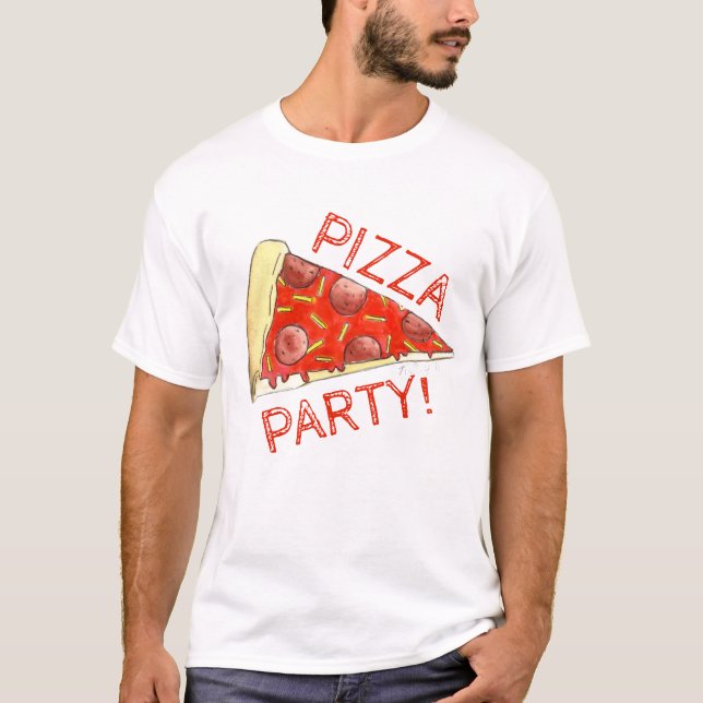 PIZZA-PARTY! Pepperoni Käse Pizza Slice Pizzeria T-Shirt (Vorderseite)