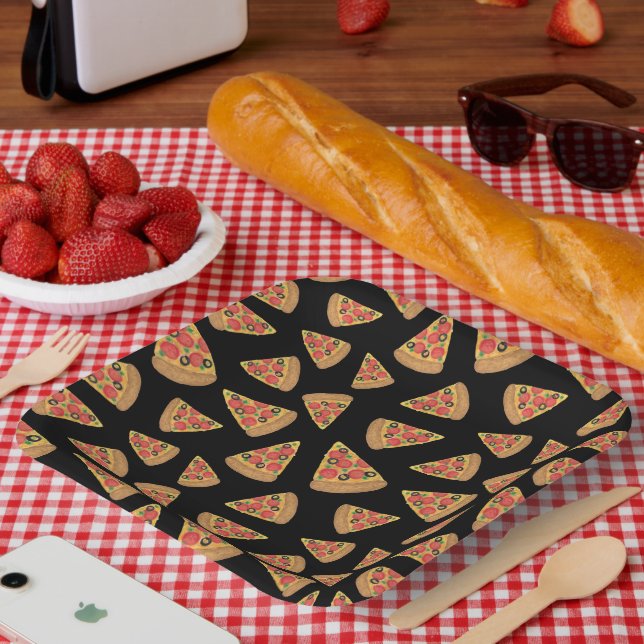 Pizza Party Pepperoni Novelty Black Pappteller (Picknick)
