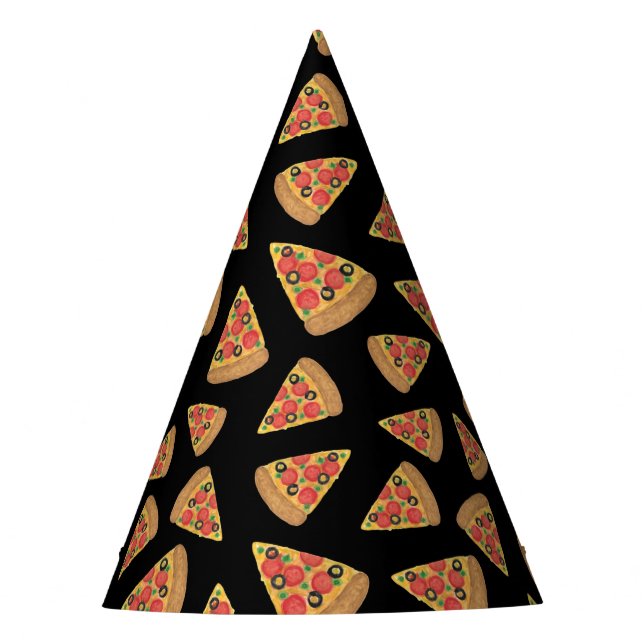 Pizza Party Pepperoni Novelty Black Partyhütchen (Vorderseite)