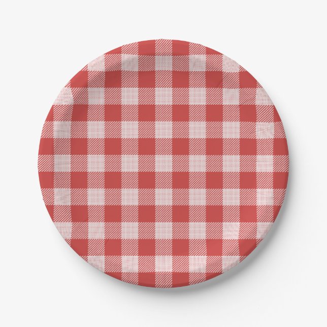 Pizza Party Red Gingham Kariert Paper Plate Pappteller (Vorderseite)