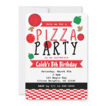 Pizza Party Rot Schwarz & Weiß Geburtstagseinladun