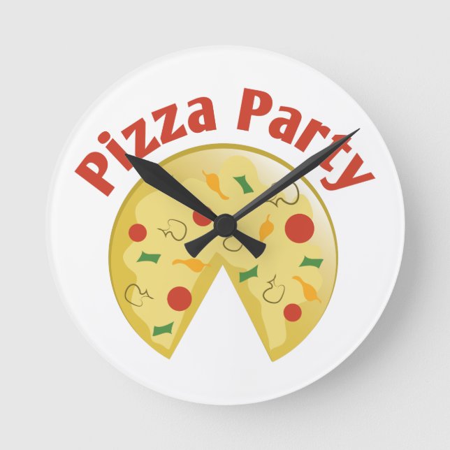 Pizza-Party Runde Wanduhr (Vorderseite)