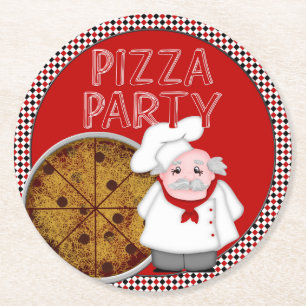 Pizza-Party, Style-1-Rot-Untersetzer-Set Runder Pappuntersetzer