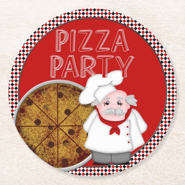 Pizza-Party, Style-1-Rot-Untersetzer-Set Runder Pappuntersetzer (Vorderseite)