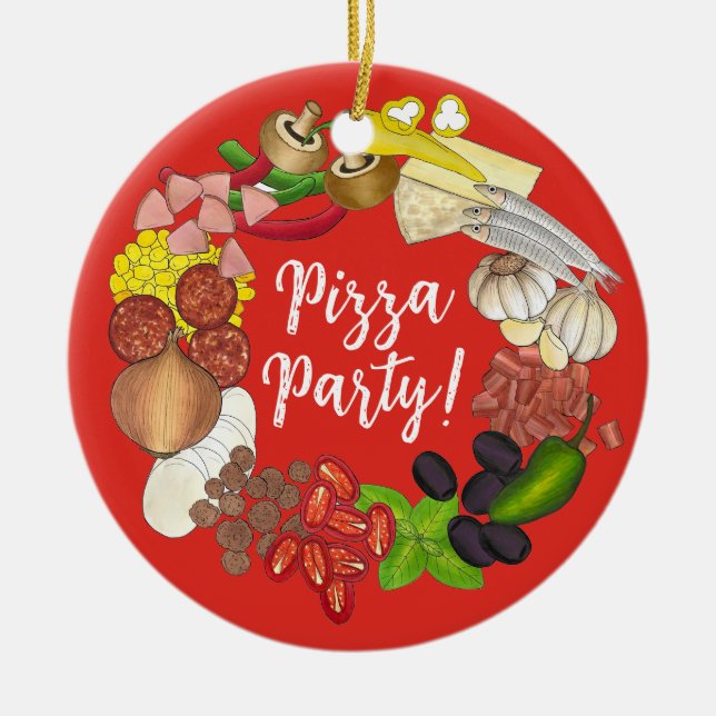 Pizza Party Toppings Italienische Pizzeria Pie Keramik Ornament (Vorne)