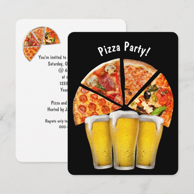 Pizza Party und Bier Einladung (Vorne/Hinten)
