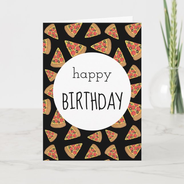 Pizza Partys Birthday Card Black Karte (Vorderseite)