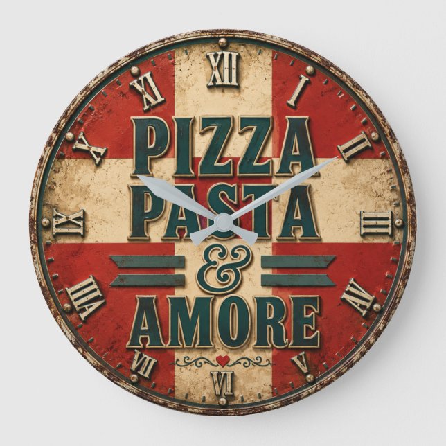 Pizza Pasta Amore Italian Kitchen  Große Wanduhr (Vorderseite)
