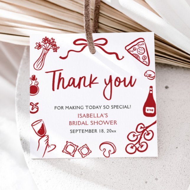 Pizza Pasta Brautparty Geschenkanhänger (Red Italian Hand Drawn Pizza Pasta Bridal Shower Favor Tags)