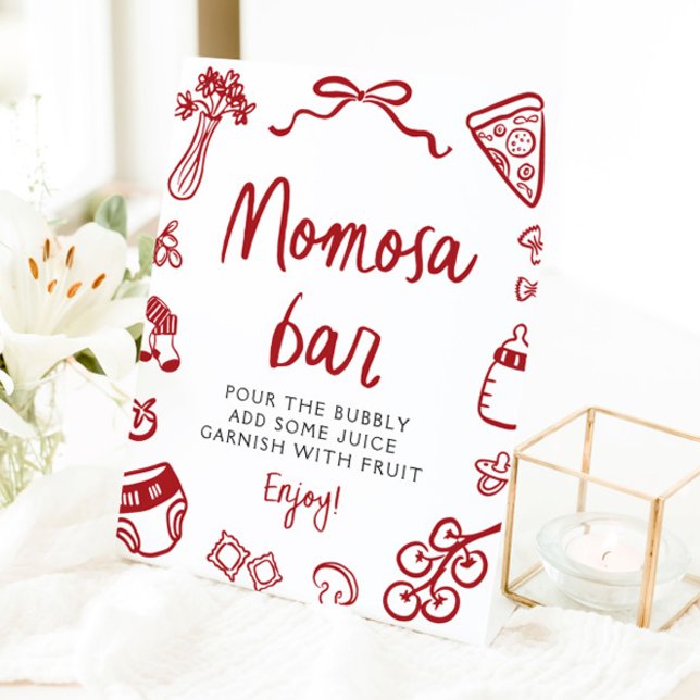 Pizza Pasta Momosa Bar Sign Sockelschild (Red Italian Hand Drawn Pizza Pasta Momosa Bar Sign)