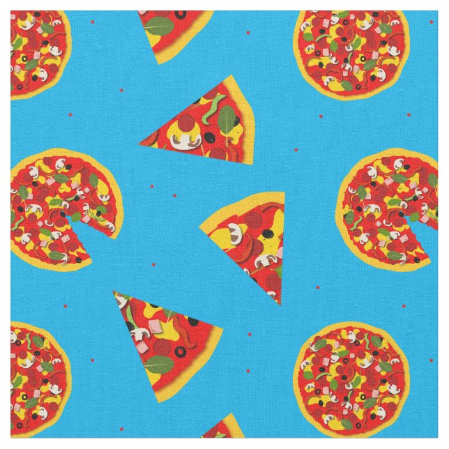 Pizza Pattern auf Blue Stoff (Nahaufnahme)