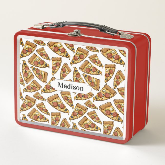 Pizza Pattern individuelle Name Lunch Box (Vorderseite)