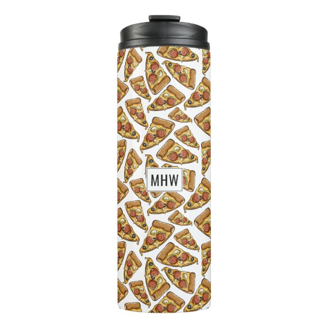 Pizza Pattern, kundenspezifischer Monogramm-Tumble Thermosbecher (Vorderseite)