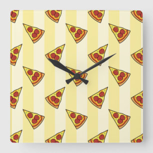 Pizza Pattern Quadratische Wanduhr