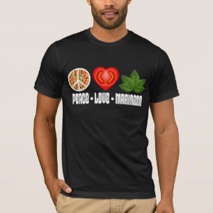 Pizza Peace Sign Tomato Herz und Basil Blätter T-Shirt
